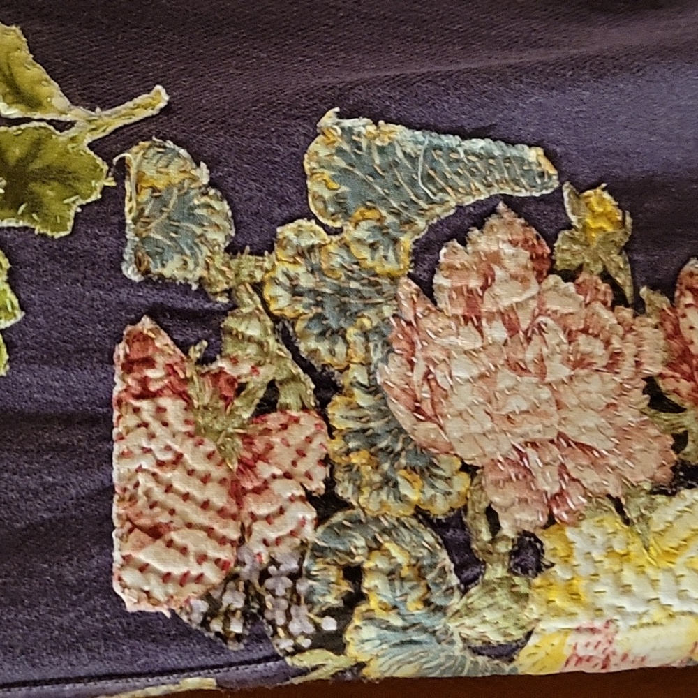 HAND CRAFTED Jeans UPCYCLED Purple Denim Embroidery Floral Applique Size 12 - Picture 8 of 17